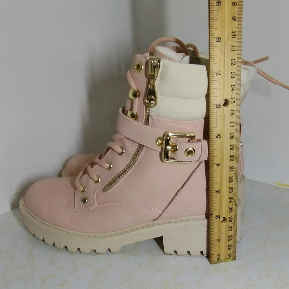 GBG Los Angeles Women's Salma Pink Combat Lace Up/Zip Size 6.5